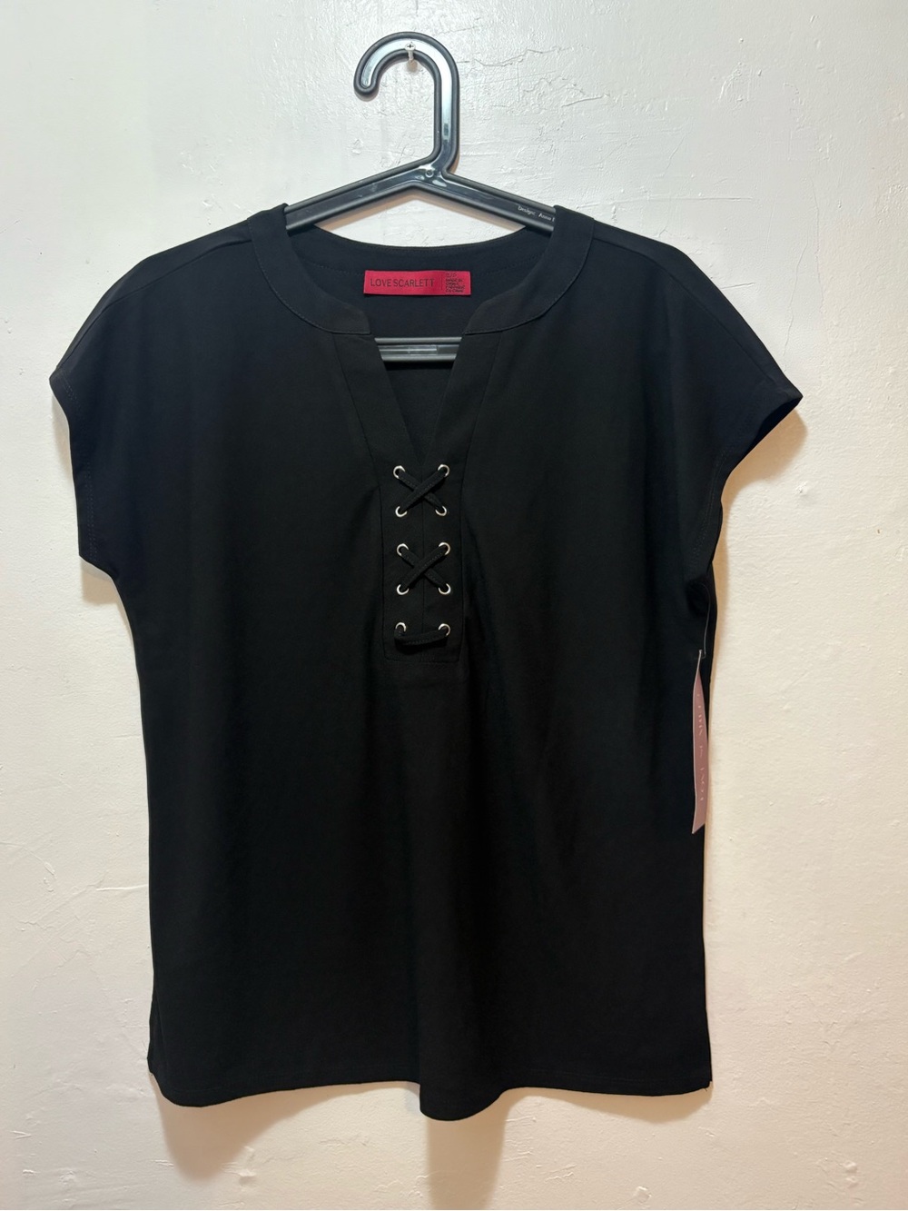 Love Scarlett Black Lace-Up Short Sleeve Top